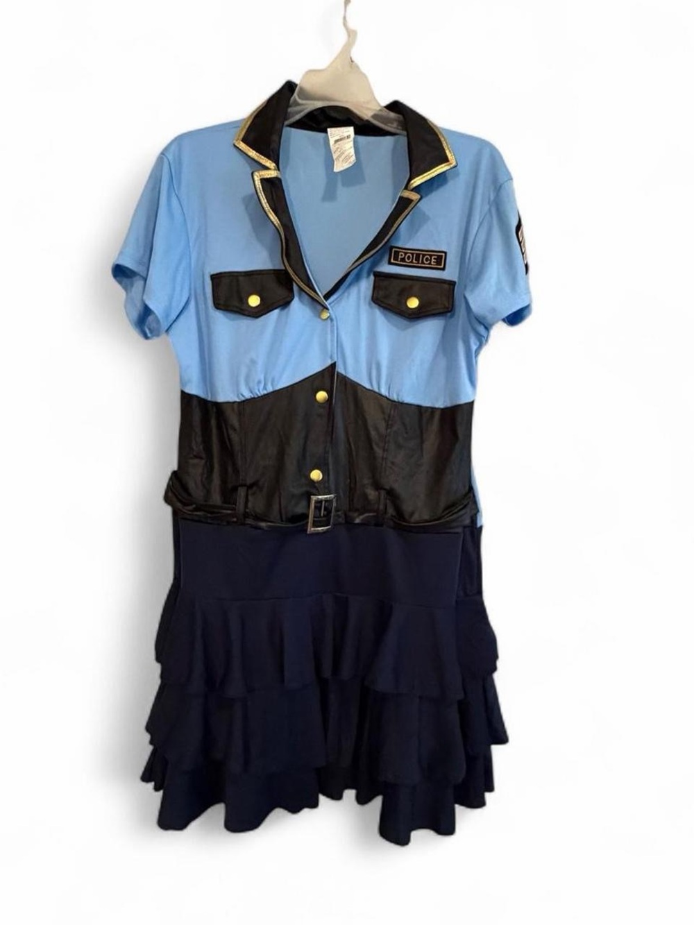 Ladies Blue Police Costume Dress with Navy Ruffle Skirt